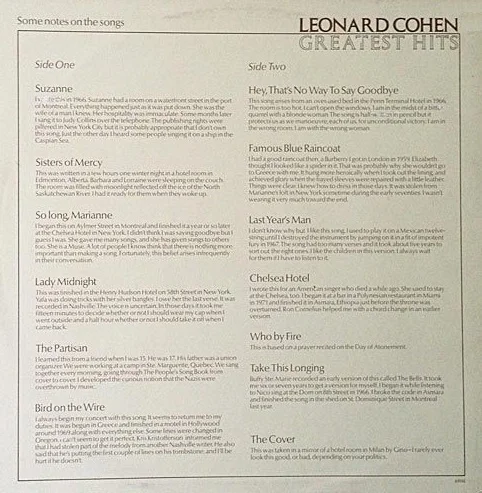 Leonard Cohen — Greatest Hits LP