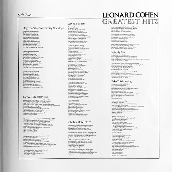 Leonard Cohen — Greatest Hits LP