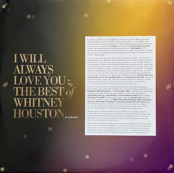 Whitney Houston — I Will Always Love You: The Best Of Whitney Houston 2LP